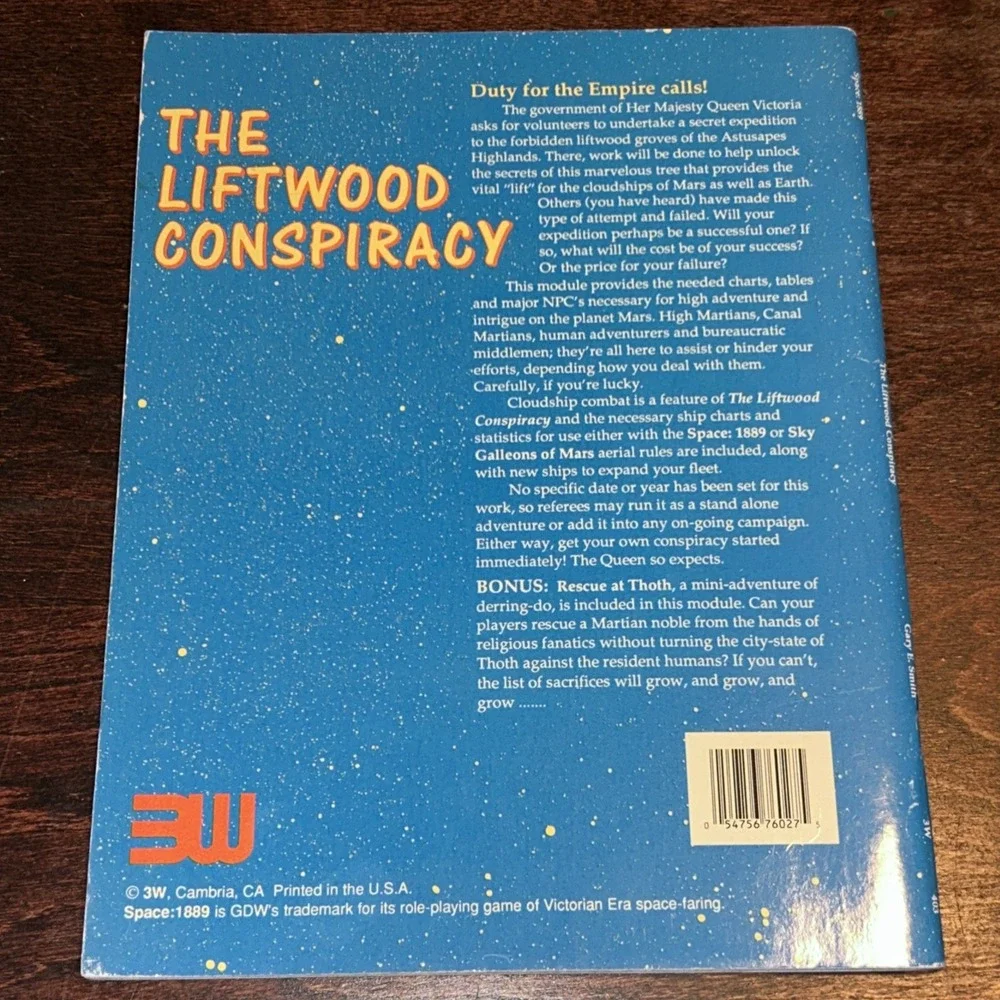 THE LIFTWOOD CONSPIRACY, GDW'S SPACE: 1889 COMPATIBLE, 3W #403, PB, RPG!‎